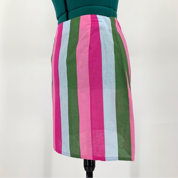 Zara NWOT Pink, Green, and Blue Striped Linen Blend Mini Skirt, Small - Picture 4 of 15